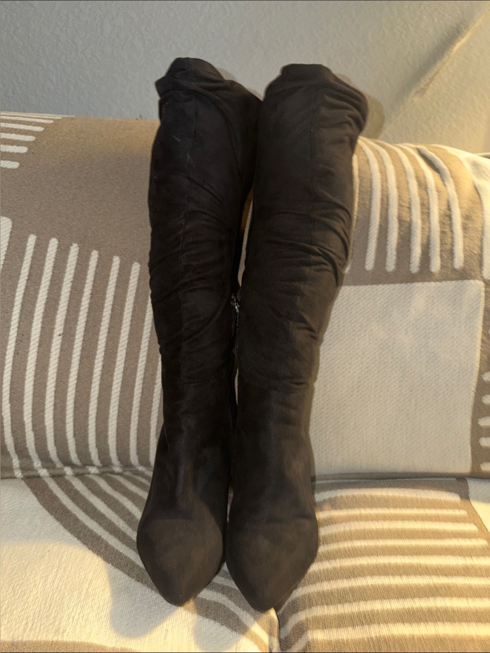 Over-the-Knee Black Suede Boots with Pointed Toe